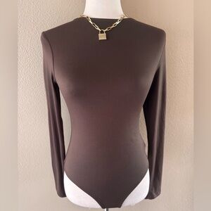 Elegant Double Layered Brown Long Sleeve Bodysuit